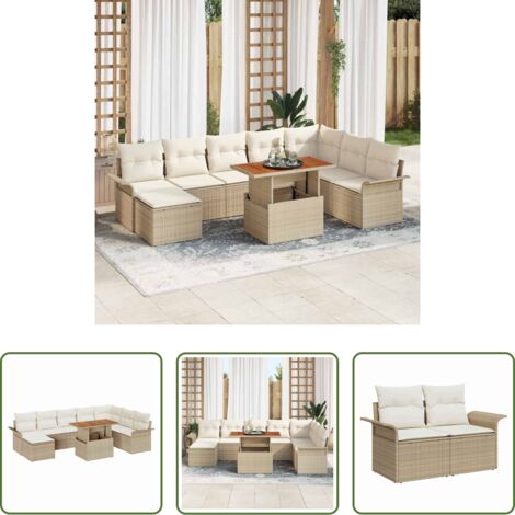 Cuscino da esterno -  Set Divano da Giardino con cuscino 9 pcs beige e panna