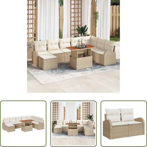 Cuscino da esterno -  Set Divano da Giardino con cuscino 9 pcs beige e panna