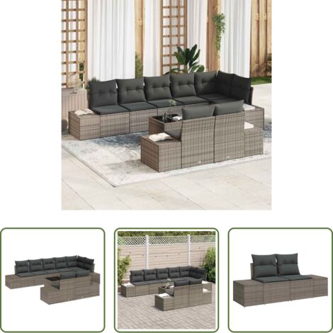 Cuscino da esterno -  Set Divano da Giardino con cuscino 9 pcs Grigio polyrattan