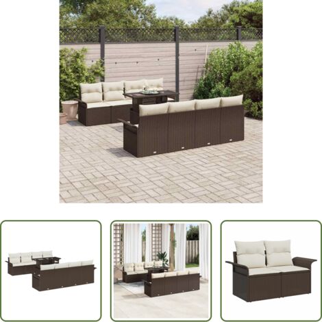 Cuscino da esterno -  Set Divano da Giardino con cuscino 9 pcs Marrone Poly Rattan