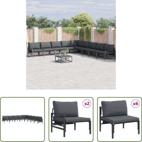 Cuscino da esterno -  Set Divano da Giardino con cuscino 9 pcs Nero Acciaio