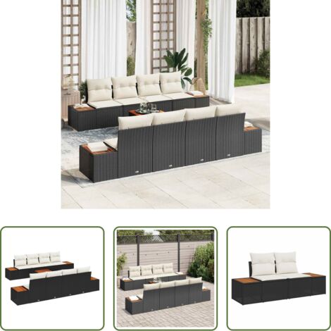 Cuscino da esterno -  Set Divano da Giardino con cuscino 9 pcs Nero Poly Rattan