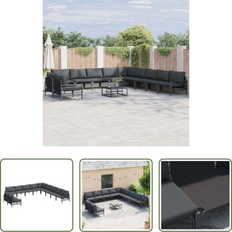 Cuscino da esterno -  Set Divano da Giardino con cuscino Antracite Acciaio