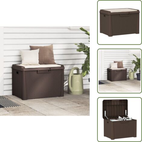 Cuscino da esterno - vidaXL Baule da Giardino con Cuscino Seduta Marrone 125 L in PP - Cesto portaoggetti
