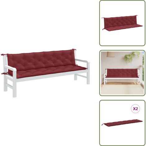 Cuscino da esterno - vidaXL Cuscini Panca Giardino 2pz Rosso Vino Mélange 200x50x7 cm - Cuscino per soggiorno