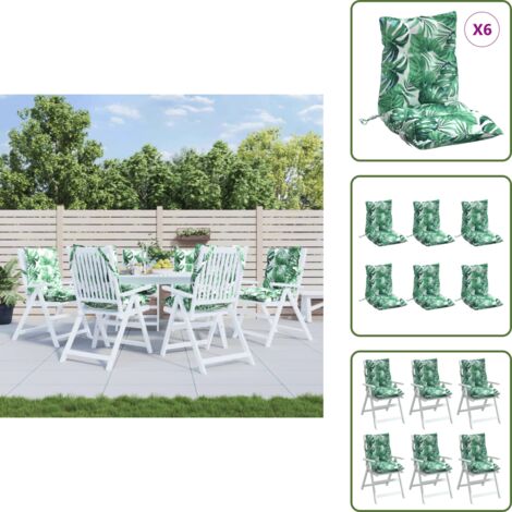 Cuscino da esterno - vidaXL Cuscini Sedia Schienale Basso 6 pz Motivo Foglie Tessuto Oxford - Cuscino per casa