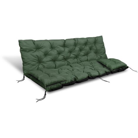Cuscino da giardino 180x60x50 cm + 2 cuscini per altalena, impermeabile, verde