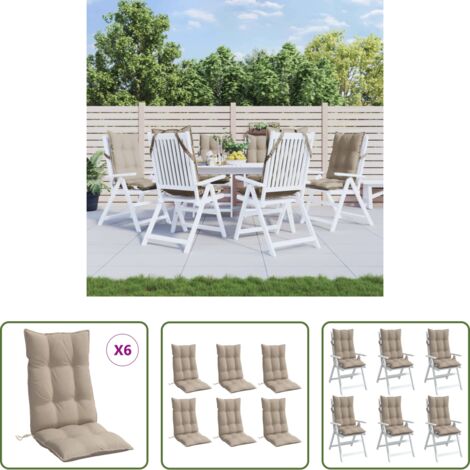 Cuscino da giardino -  Cuscini per Sedia con Schienale Alto 6pz Tortora Tessuto Oxford