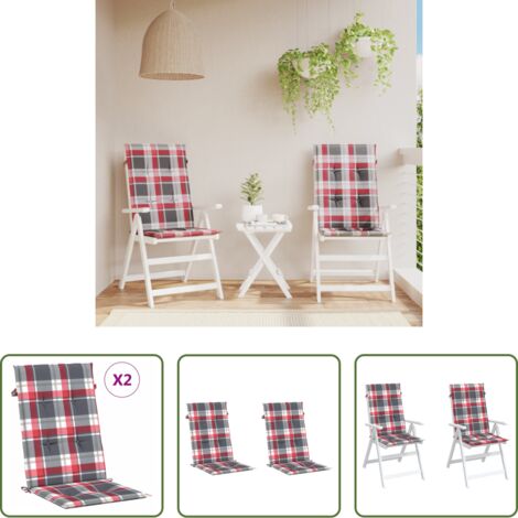 Cuscino da giardino -  Cuscini per Sedie 2 pz Rossi a Quadri 120x50x3 cm in Tessuto