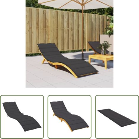 Cuscino da giardino -  Cuscino per Lettino Nero 200x60x3 cm in Tessuto Oxford