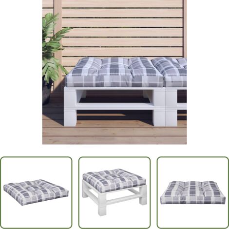 Cuscino da giardino -  Cuscino per Pallet a Quadri Grigi 70x70x12 cm in Tessuto