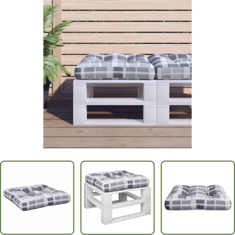 Cuscino da giardino -  Cuscino per Pallet a Quadri Grigio 58x58x10 cm in Tessuto