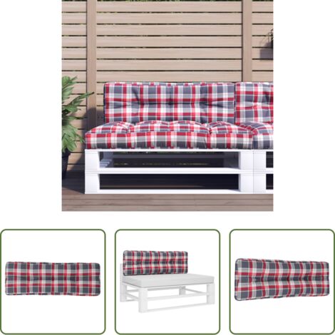 Cuscino da giardino -  Cuscino per Pallet a Quadri Rossi 120x40x12 cm in Tessuto