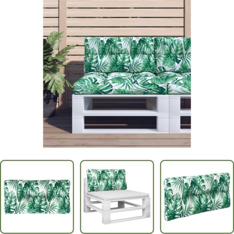 Cuscino da giardino -  Cuscino per Pallet con Motivo a Foglie 70x40x12 cm in Tessuto