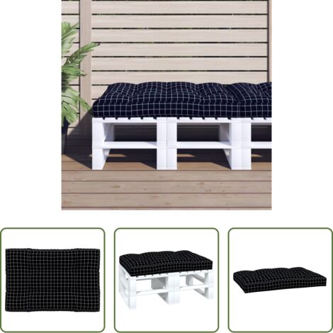 Cuscino da giardino -  Cuscino per Pallet Motivo a Quadri Nero 120x80x12 cm in Tessuto