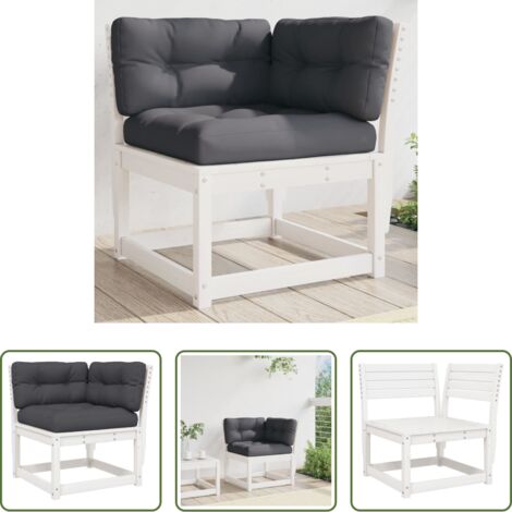 Cuscino da giardino -  Divano Angolare Giardino Cuscini Bianco 73x73x78 Massello Pino