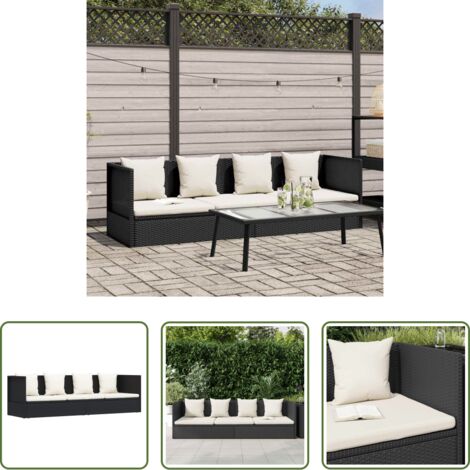 Cuscino da giardino -  Lettino da Giardino con Cuscini in Polyrattan Nero