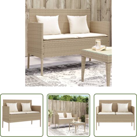 Cuscino da giardino -  Panca da Giardino con Cuscini Beige in Polyrattan