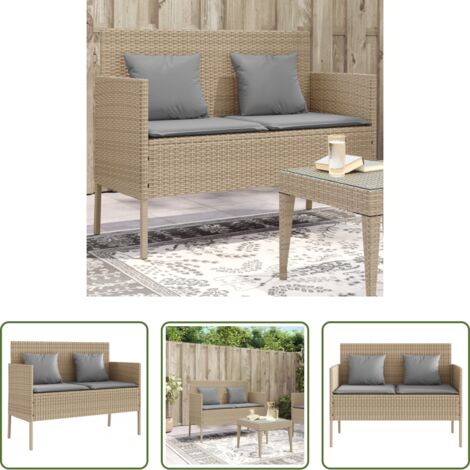 Cuscino da giardino -  Panca da Giardino con Cuscini Beige in Polyrattan