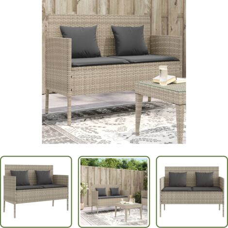 Cuscino da giardino -  Panca da Giardino con Cuscini Grigio Chiaro in Polyrattan
