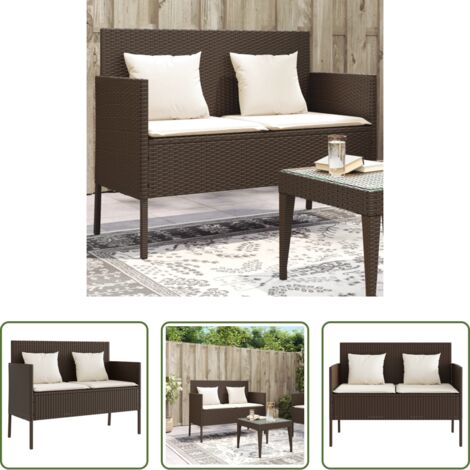 Cuscino da giardino -  Panca da Giardino con Cuscini Marrone in Polyrattan