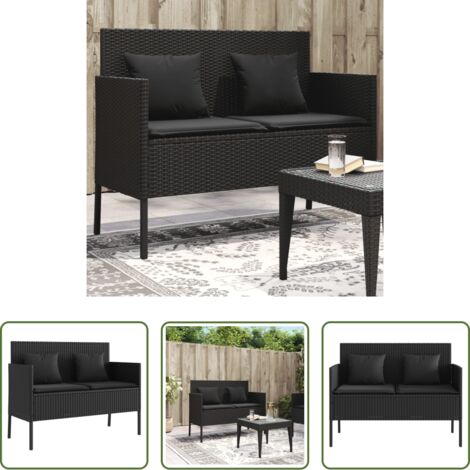 Cuscino da giardino -  Panca da Giardino con Cuscini Nera in Polyrattan