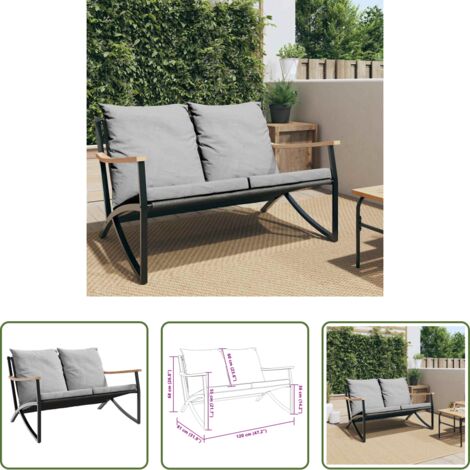 Cuscino da giardino -  Panchina da Giardino con Cuscini 120 cm Nera in Acciaio