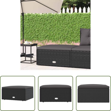 Cuscino da giardino -  Poggiapiedi da Giardino con Cuscino in Polyrattan Nero