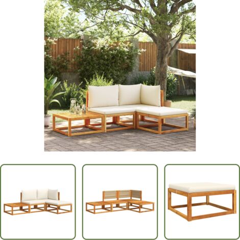 Cuscino da giardino -  Set di divani da giardino 4 pezzi con cuscini in legno di acacia e corda