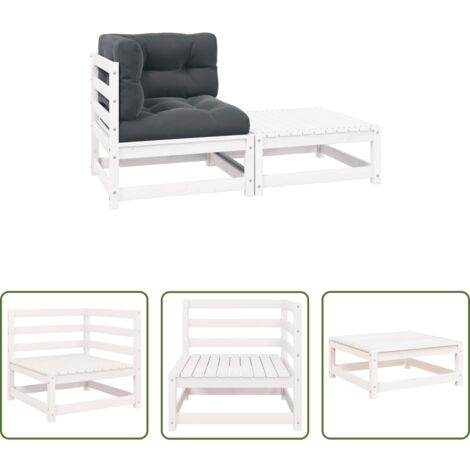Cuscino da giardino -  Set Divani da Giardino 2 pz Cuscini Bianchi Massello di Pino