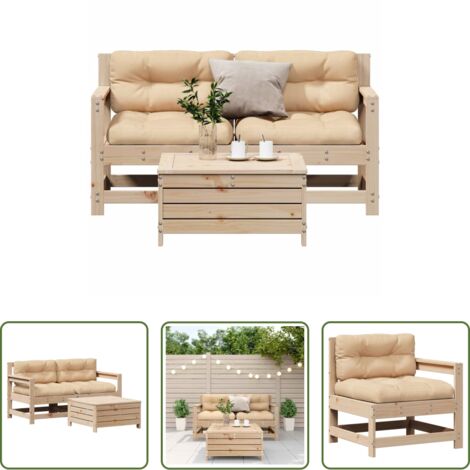 Cuscino da giardino -  Set Divani da Giardino 3 pz con Cuscini Legno Massello di Pino