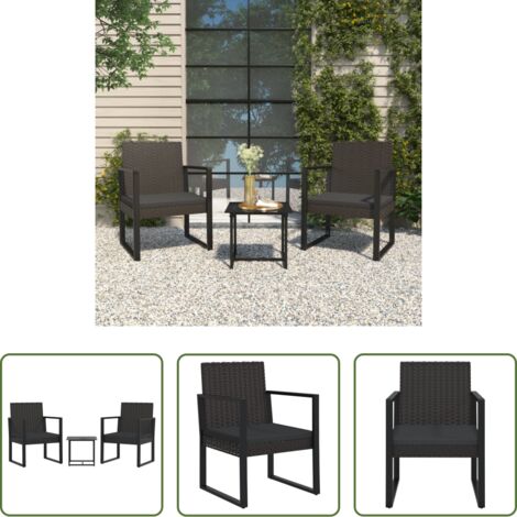 Cuscino da giardino -  Set Divani da Giardino 3 pz con Cuscini Nero in Polyrattan