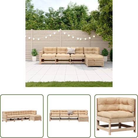 Cuscino da giardino -  Set Divani Giardino 6 pz con Cuscini in Legno Massello di Pino