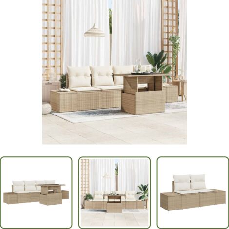 Cuscino da giardino -  Set Divano da Giardino con cuscino 5 pcs Beige e Crema