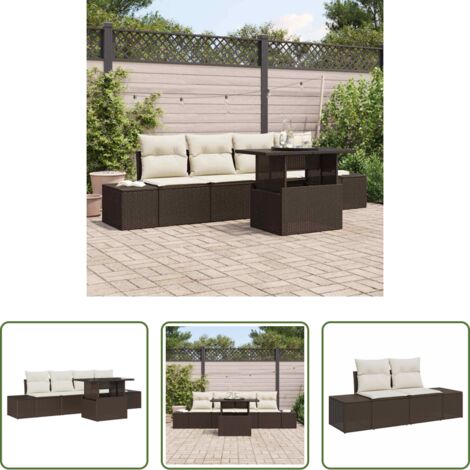 Cuscino da giardino -  Set Divano da Giardino con cuscino 5 pcs Marrone e Crema