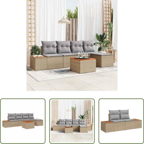 Cuscino da giardino -  Set Divano da Giardino con cuscino 6 pcs Beige Poly Rattan