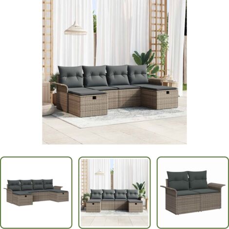 Cuscino da giardino -  Set Divano da Giardino con cuscino 6 pcs Grigio Poly Rattan