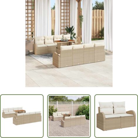 Cuscino da giardino -  Set Divano da Giardino con cuscino 7 pcs Beige e Crema