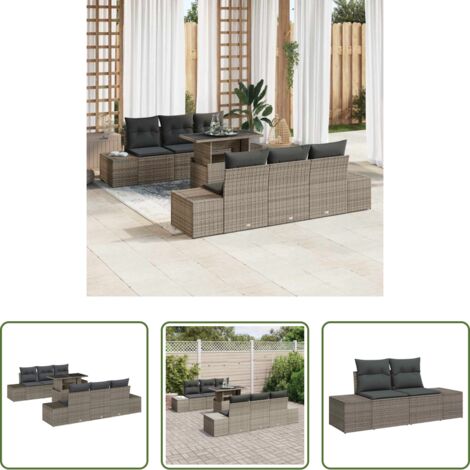 Cuscino da giardino -  Set Divano da Giardino con cuscino 7 pcs Grigio