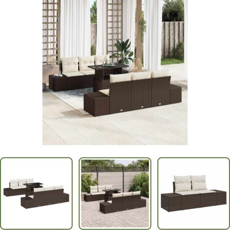 Cuscino da giardino -  Set Divano da Giardino con cuscino 7 pcs Marrone e Crema