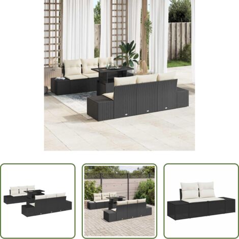 Cuscino da giardino -  Set Divano da Giardino con cuscino 7 pcs Nero e Crema