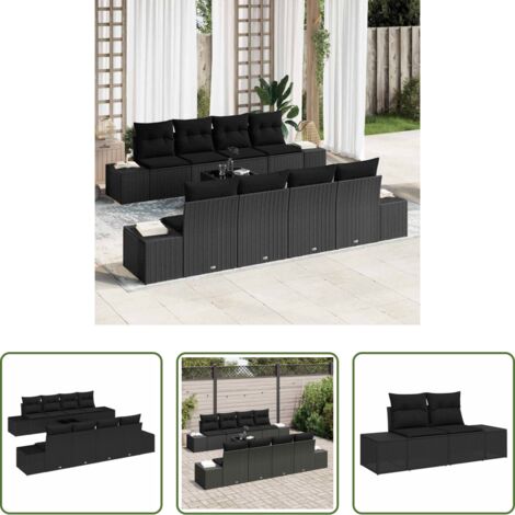 Cuscino da giardino -  Set Divano da Giardino con cuscino 7 pcs Nero polyrattan