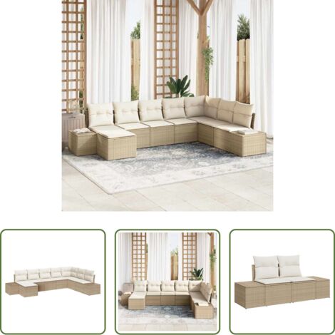 Cuscino da giardino -  Set Divano da Giardino con cuscino 8 pcs Beige polyrattan
