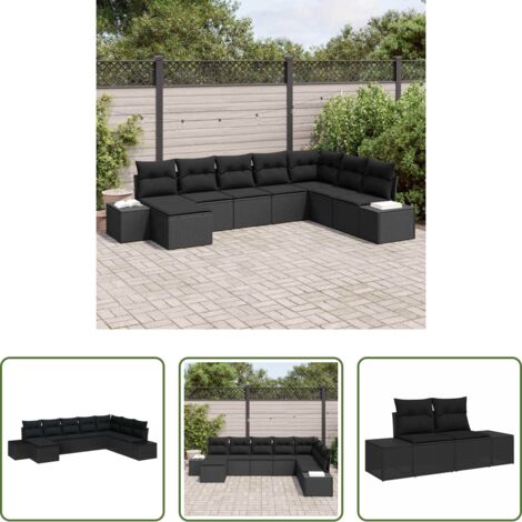 Cuscino da giardino -  Set Divano da Giardino con cuscino 8 pcs Nero polyrattan