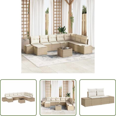 Cuscino da giardino -  Set Divano da Giardino con cuscino 9 pcs Beige polyrattan