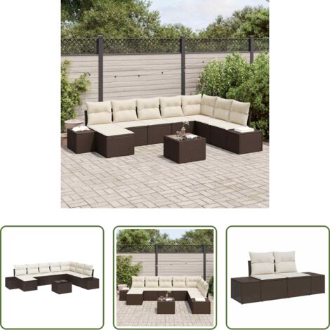 Cuscino da giardino -  Set Divano da Giardino con cuscino 9 pcs Marrone polyrattan