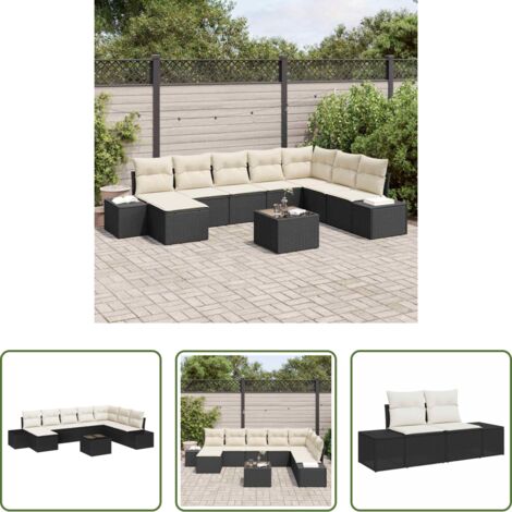 Cuscino da giardino -  Set Divano da Giardino con cuscino 9 pcs Nero polyrattan