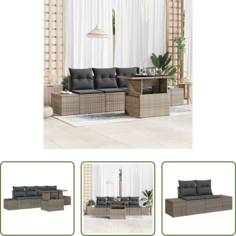 Cuscino da giardino -  Set Divano da Giardino con cuscino con cuscino 5 pcs Grigio