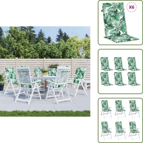 Cuscino da giardino - vidaXL Cuscini per Sedia Schienale Alto 6 pz Motivo Foglie in Tessuto - Cuscino per patio