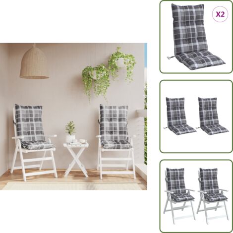Cuscino da giardino - vidaXL Cuscini Sedia Schienale Alto 2 pz Quadri Grigio Tessuto Oxford - Cuscino per patio